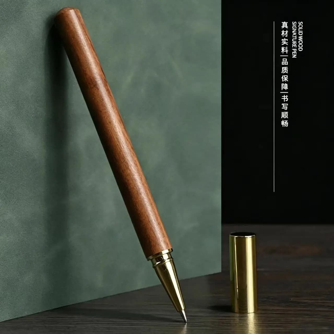 Natural Solid Wood Ballpoint Pen, Luxury Handmade Wooden Signature Pen, Brass Metal Tip Gel Ink Rollerball Pen, Elegant Office B