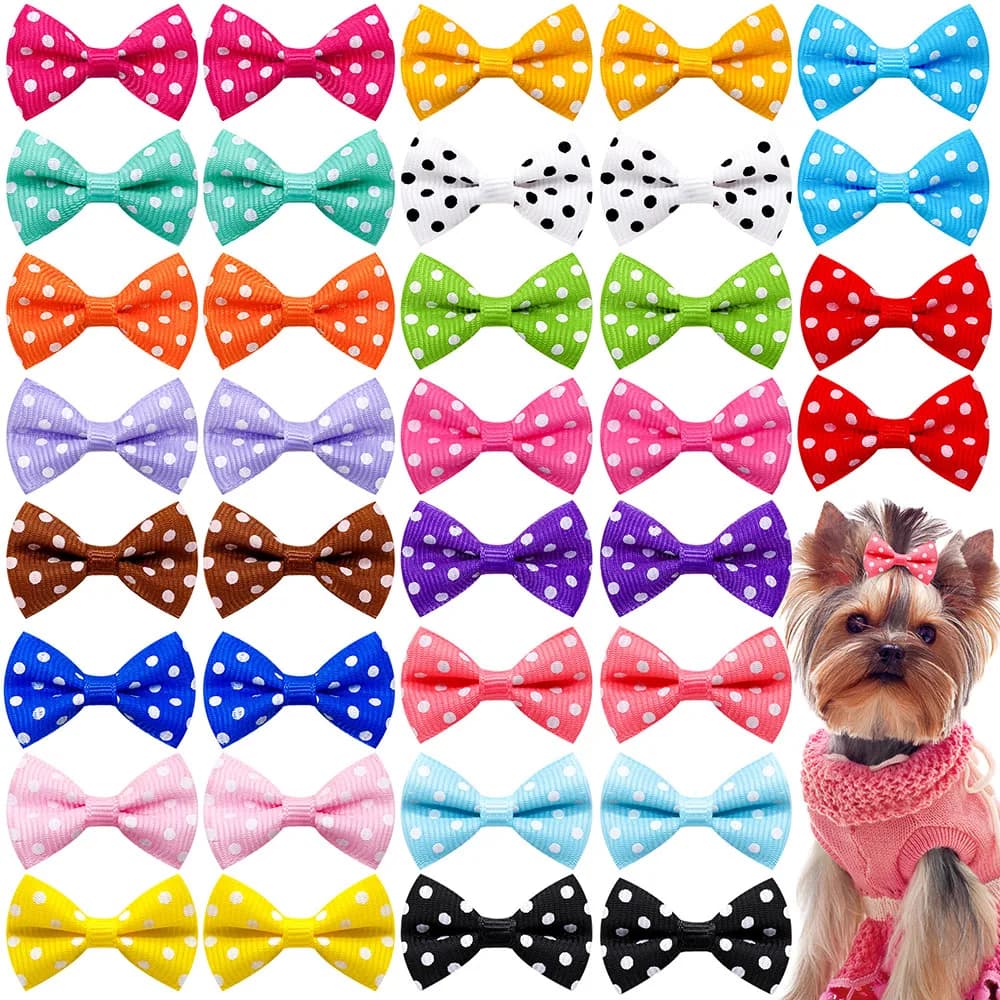 5PCS Pet Hair Clip tinta unita Polka Dot Dog Hair decorato con fiocco fermaglio per capelli prodotti di bellezza per animali domestici fatti a mano all'ingrosso all'ingrosso