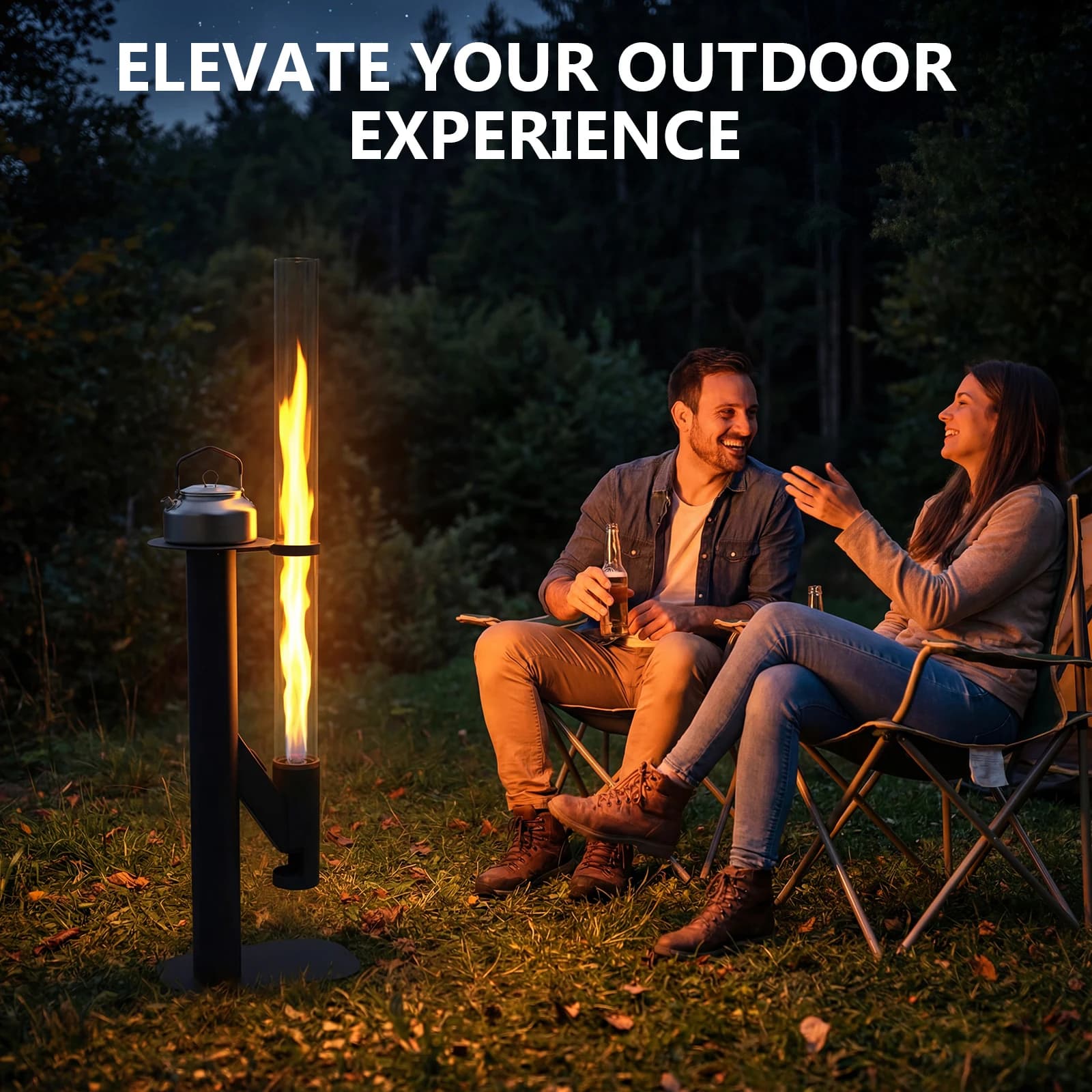 50.79 Exterior Pellet stove with Glass Tube, Smokeless Flame and Table for Camping, Garden, Picnic