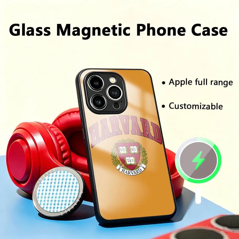 Hot Harvard logo fashion design Phone Case For iPhone17 Air 16 e 15 14 13 12 11 Plus Mini Pro Max Glass Magnetic Case
