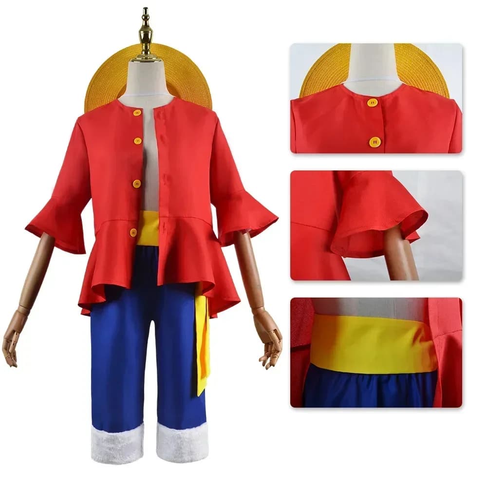 Costumi Cosplay Anime Luffy, Monkey D., Cappelli di Halloween per Donne e Uomini Adulti, Top e Pantaloni, Regali