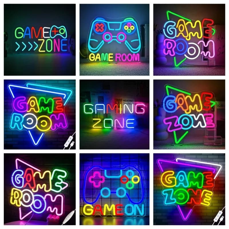 Zona di gioco Decorazione al neon Parete Luce a LED Ragazzi Camera da letto Adolescenti Uomini Grotta Internet Bar Decorazione per feste Regalo per appassionati di giocatori di giochi