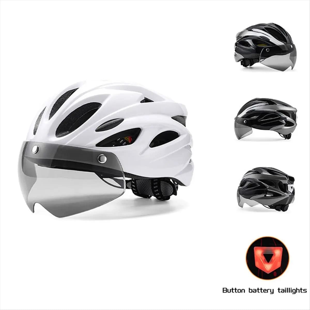 [AD12] Bicycle Helmet with Backlight and Glasses, Adjustable Mountain Bike Helmet for Adults, Men and Women, White