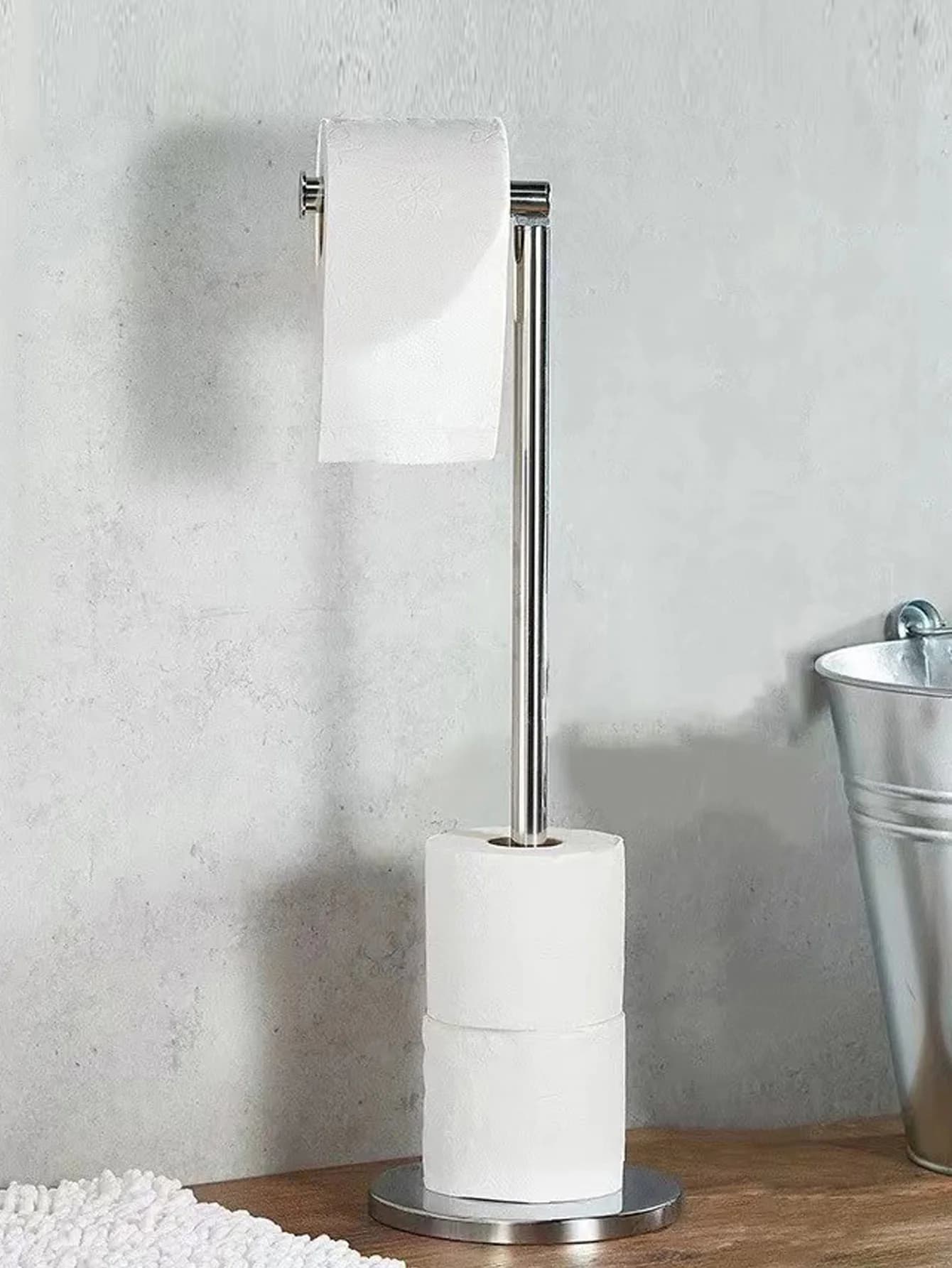 Paper Towel Holder Bathroom Stainless Steel Floor Mounted Toilet Paper Holder Single Pole Kitchen Floor Shelf Bathroom Fixtures