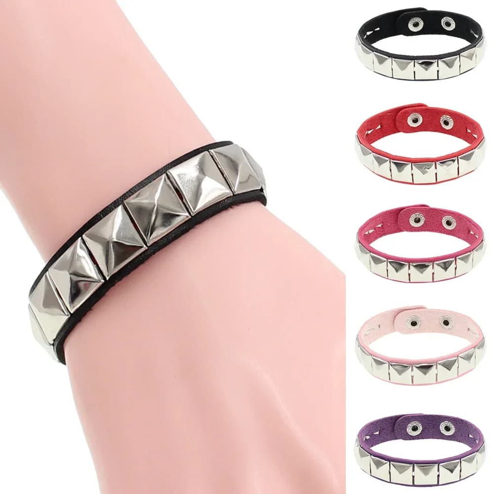 Punk Rivet Bracelet Cuff Wrap PU Leather Spikes Square Stud Bracelets Bangle for Women Man Metal Wristband Gothic Jewelry Gifts