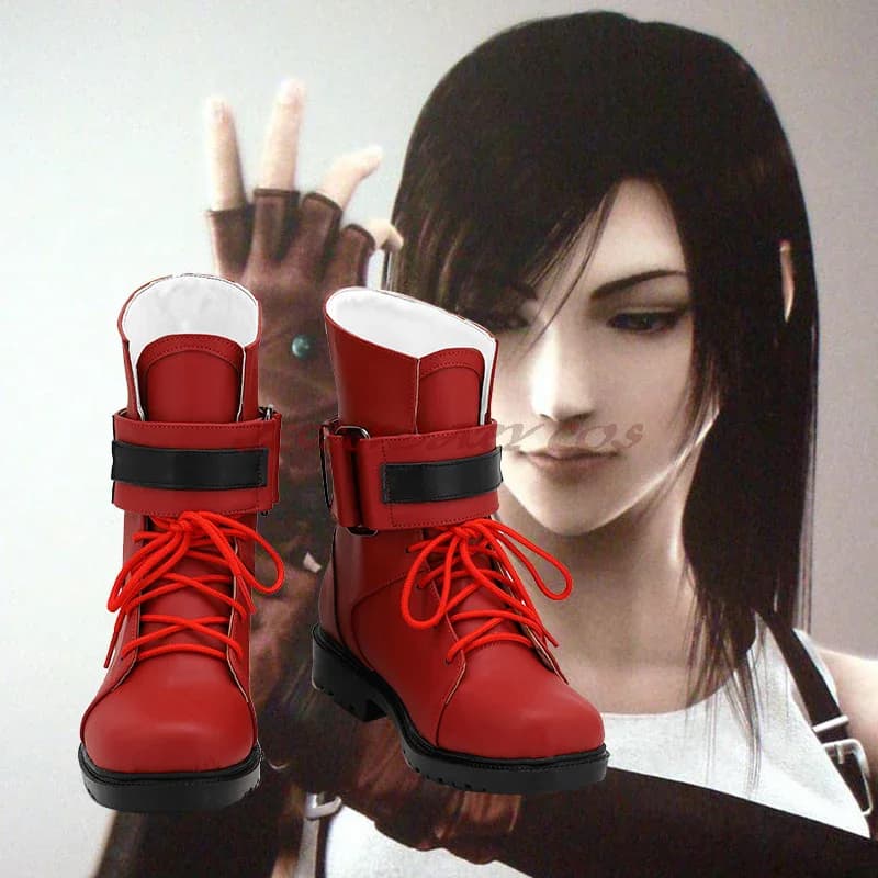 Stivali cosplay Tifa Lockhart del gioco Final Fantasy VII, scarpe in PU, accessorio cosplay di Halloween, realizzati su misura
