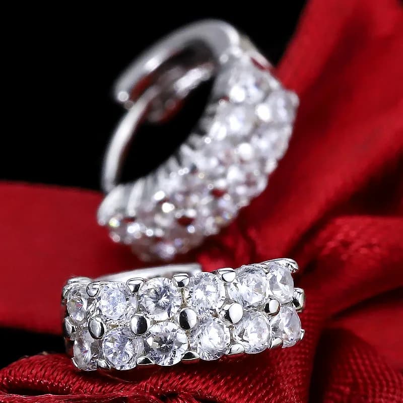Nuovi orecchini rotondi in cristallo a doppia fila eleganti in argento sterling 925 per le donne Accessori da sposa di moda