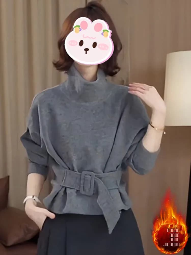 Felpa con Cappuccio da Donna in Pile Spesso con Coulisse in Vita, Slim Fit, Casual, Maniche Lunghe, Collo Alto, Nuova Collezione Invernale