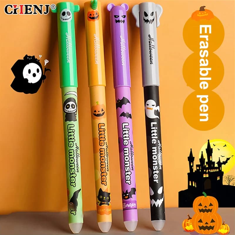 4 pezzi cartone animato Halloween Natale penna gel cancellabile carino 0,5 mm inchiostro blu/nero penne firmate materiale scolastico regali per studenti