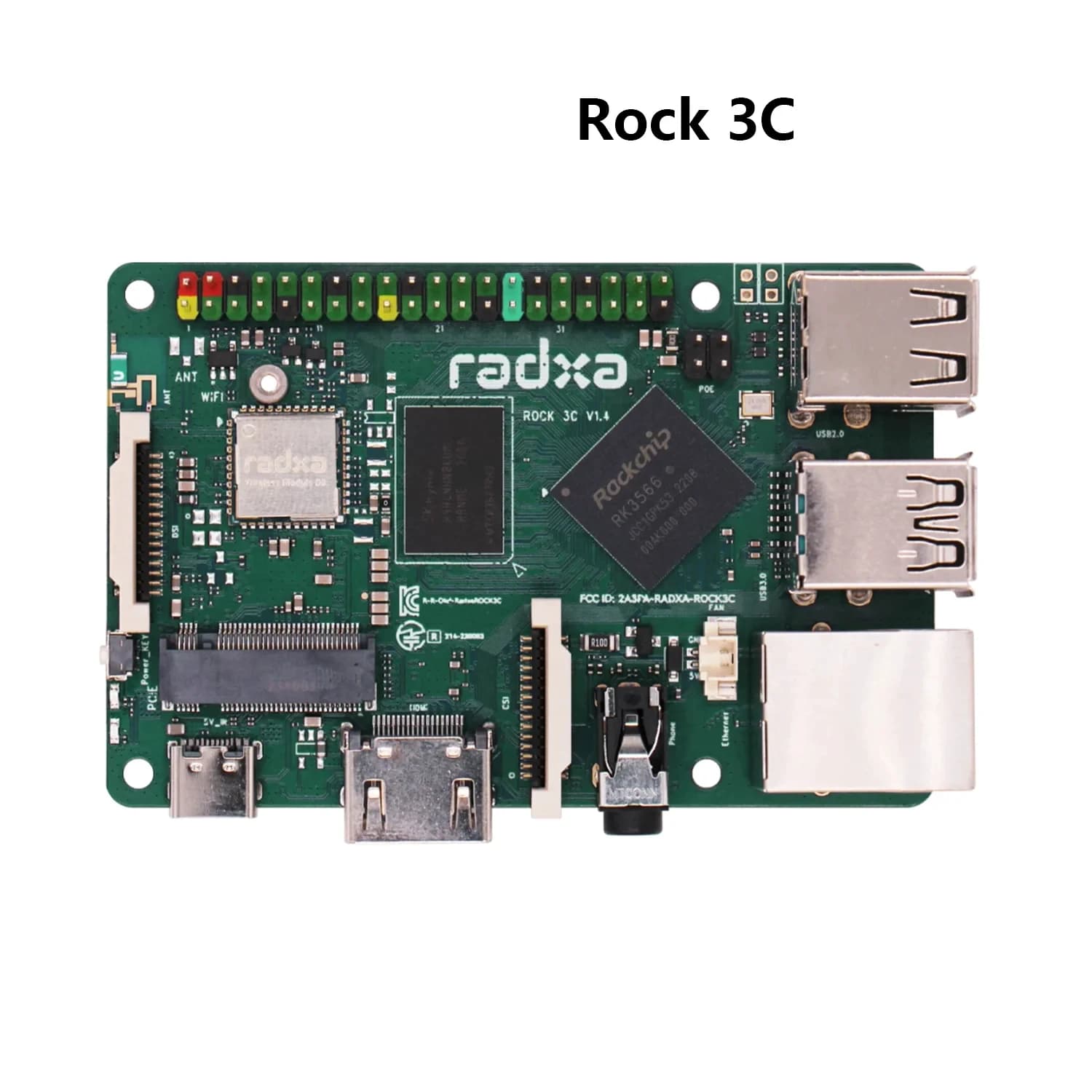 ROCK 3C RK3566 Scheda di sviluppo Radxa ROCK 3C RK3566 Quad-core CPU Computer a scheda singola, sostituzione Raspberry Pi