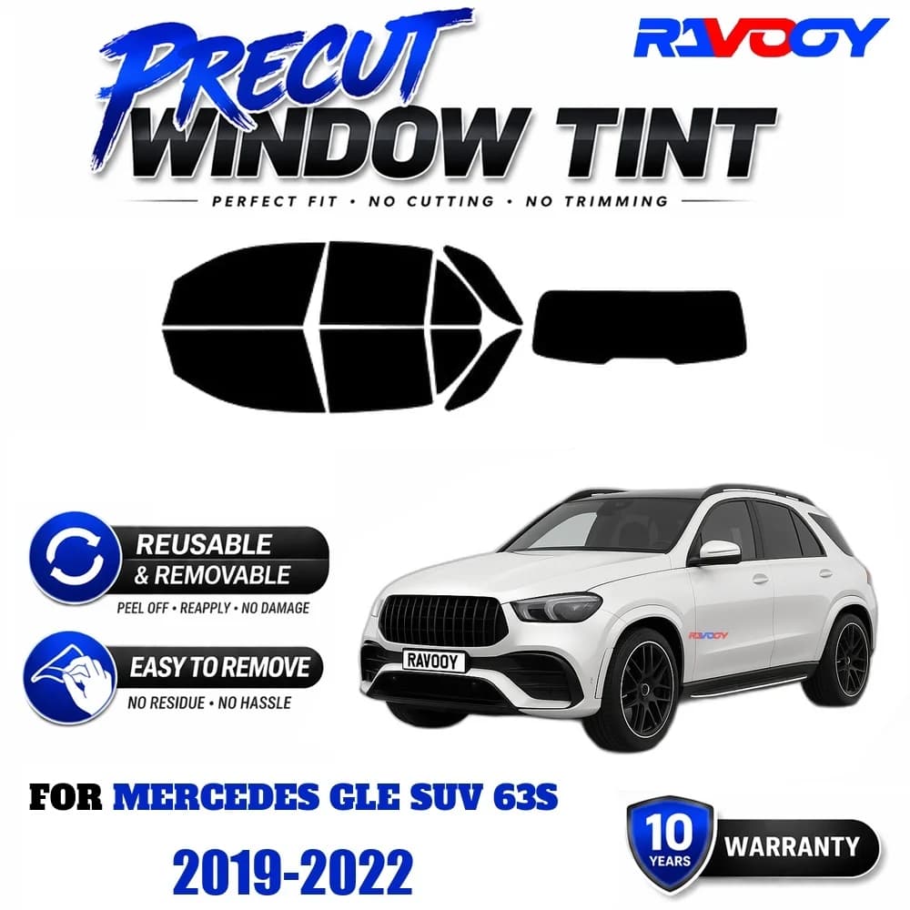 RAVOOY Precut Window Tint, Reusable Removable EPU Film, Custom Fit for Mercedes GLE SUV 63S 2019-2022, UV Heat Protection