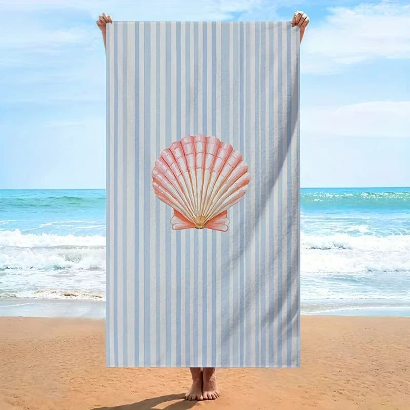 Asciugamano da Spiaggia Realistico a Forma di Conchiglia Bianca, Morbido Microfibra Unisex Oversize per Nuoto e Viaggi