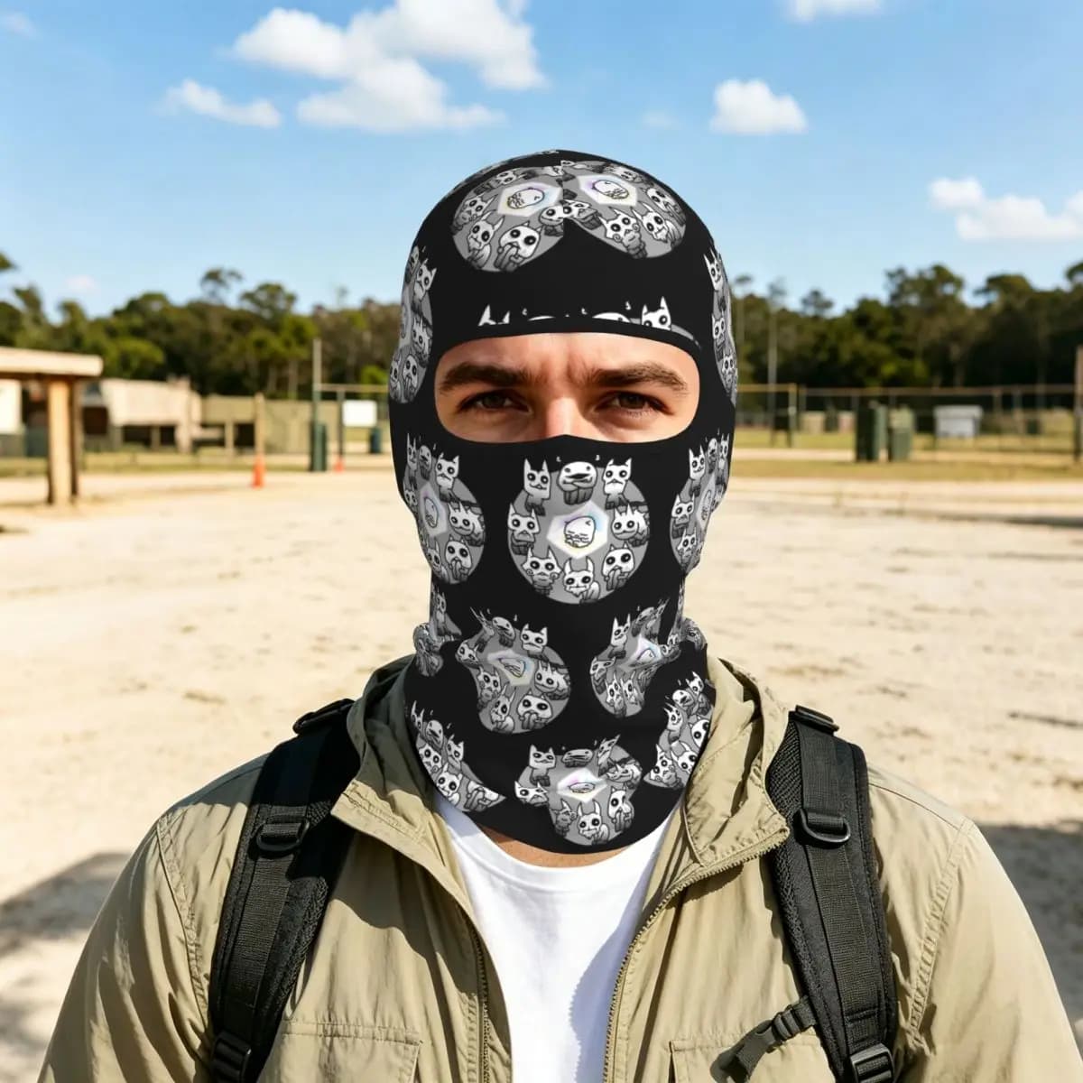 Battle Cats Nekoluga Mural Breathable Balaclava Full Face Mask Sun Protection Neck Gaiter For Motorcycle Cycling Fishing Outdoor