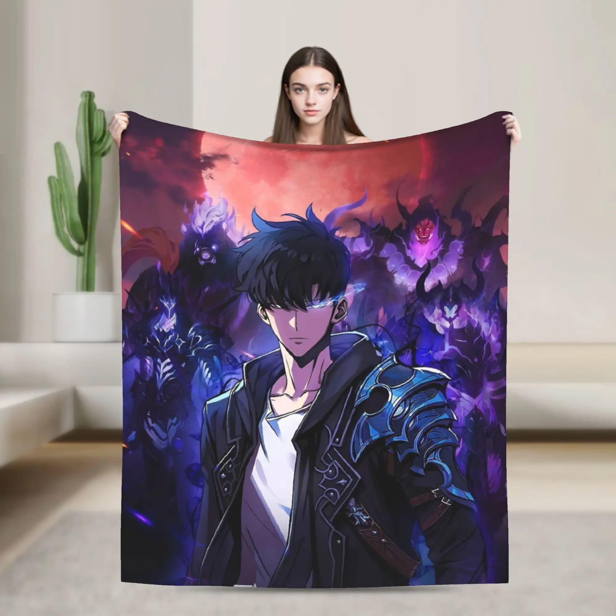 Solos Levelings Vintage Anime Plush Blankets Awesome Throw Blanket for Home 125*100cm Bedspread,