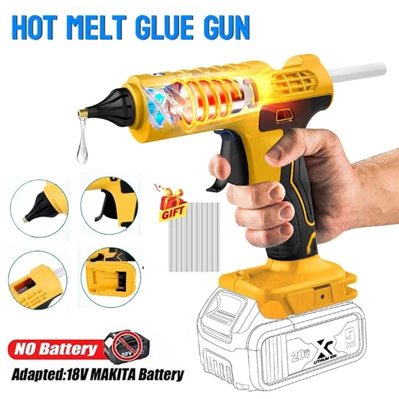 Pistola per colla a caldo elettrica portatile senza fili Strumento fai da te per riparazione Pistola ad aria calda per saldatura a caldo Ugello antiscottatura con 10 bastoncini per Dewalt