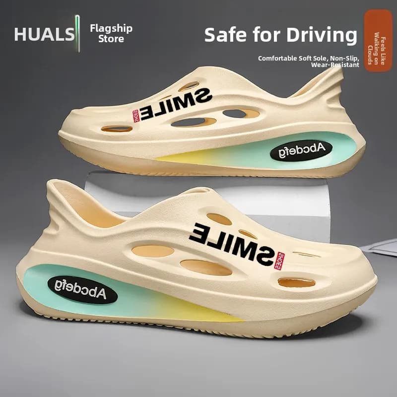 Men's Summer Outdoor Driving Sports Sandals Thick Bottom Anti-slip Full Cover Clog Shoes Lightweight EVA Slip-On Flats