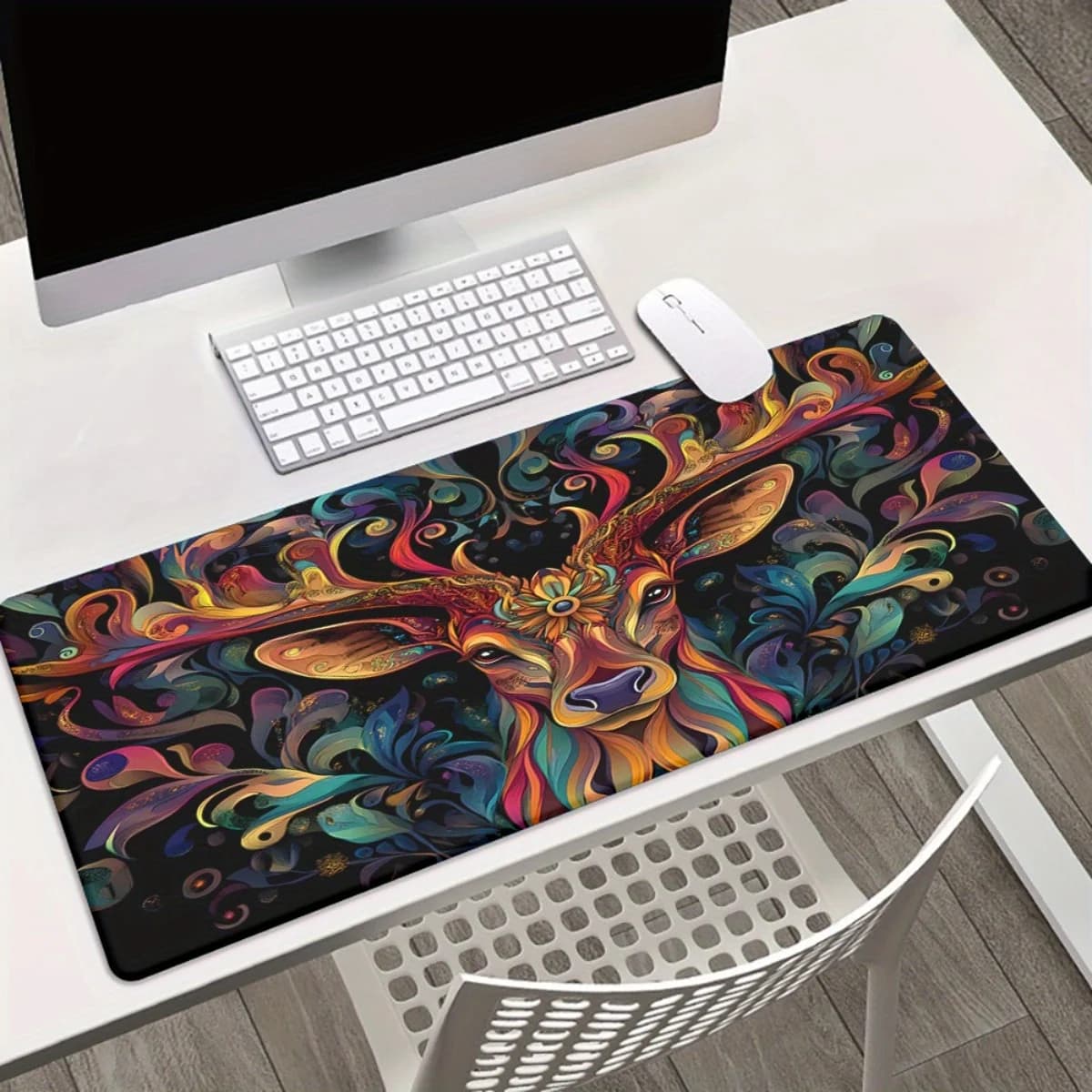 Tappetino da Scrivania Extra Large con Design Ornato a Cervo, Base in Gomma Antiscivolo, Tappetino per Mouse da Gaming per Ufficio