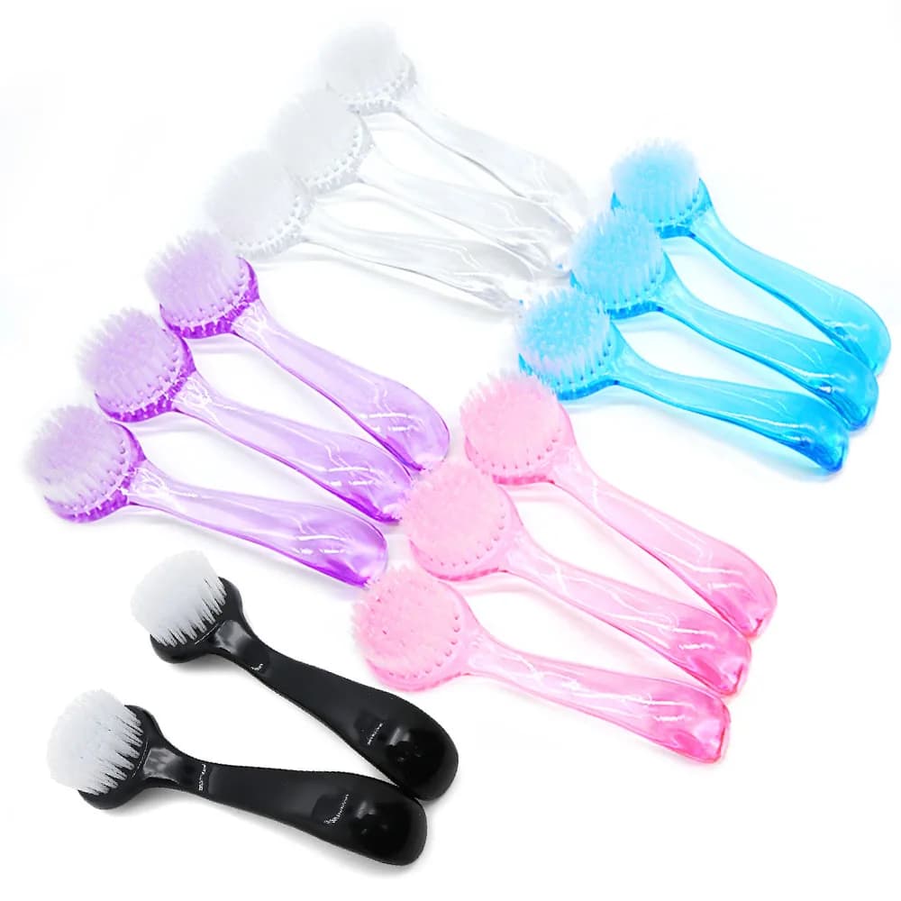 10 pieces plastic nail cleaning brushes curved handle with lid transparent round manicure brushes to clean powder tools for nail art