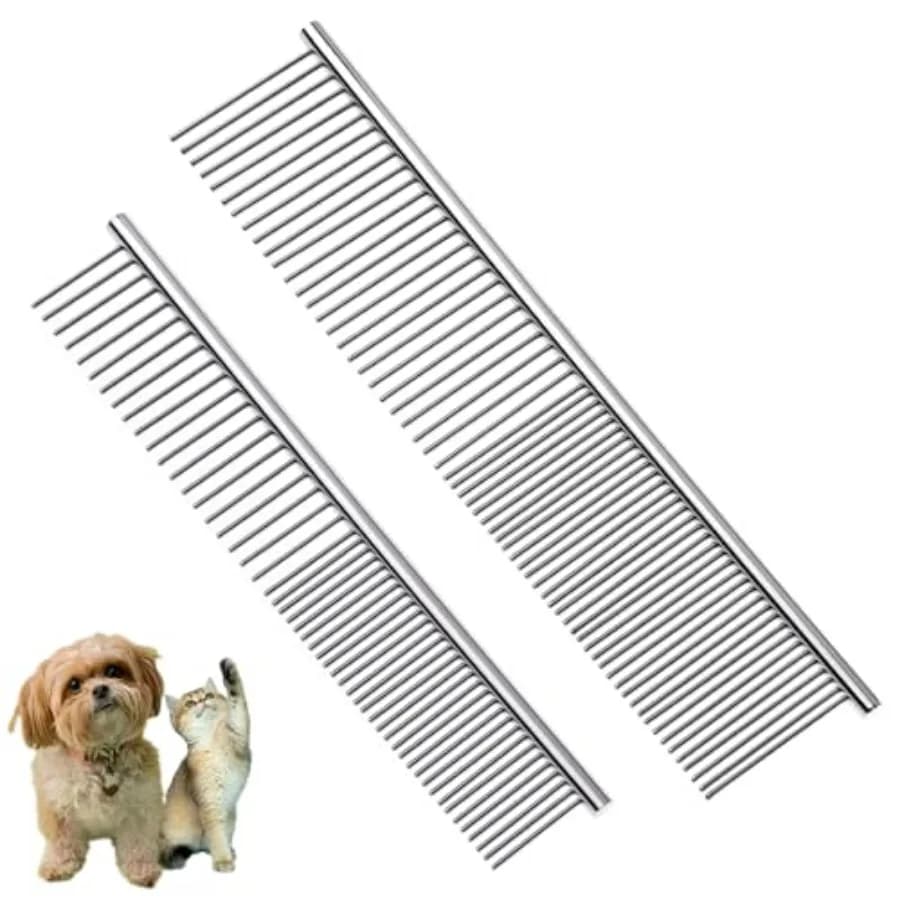 Set di 2 Spazzole per Cani e Gatti in Acciaio Inox, Kit per Toelettatura, Spazzola Districante e Antinodo, Rimuovi Peli 6.4" 7.5"