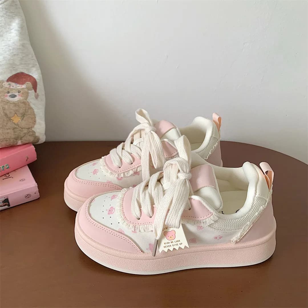 Cartoon Cute Skate Shoes Women 2026 New Korean Style Thick Sole Height Increasing White Sneakers High Quality Designer Skate Sho