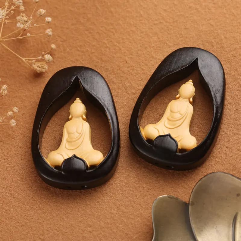 UMQ Ebano con scultura in legno di bosso Buddha senza fase Ciondolo per auto Prega per la pace e la salute Accessori Borsa artigianale Ciondoli per zaino