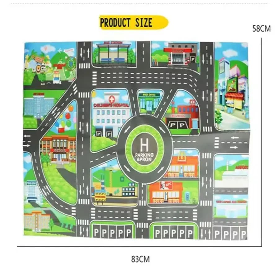 Tappeto Gioco per Bambini con Mappa Stradale e Parcheggio Auto, Tappetino da Gioco con Segnali Stradali e Tavolo per Auto