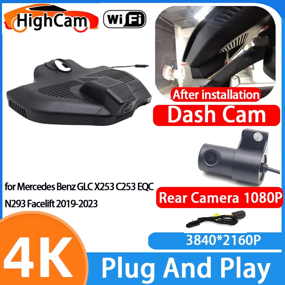 HighCam for Mercedes Benz GLC X253 C253 EQC N293 Facelift 2019-2023 4K Wifi Car DVR Video Recorder Dash Cam Front Rear Camera