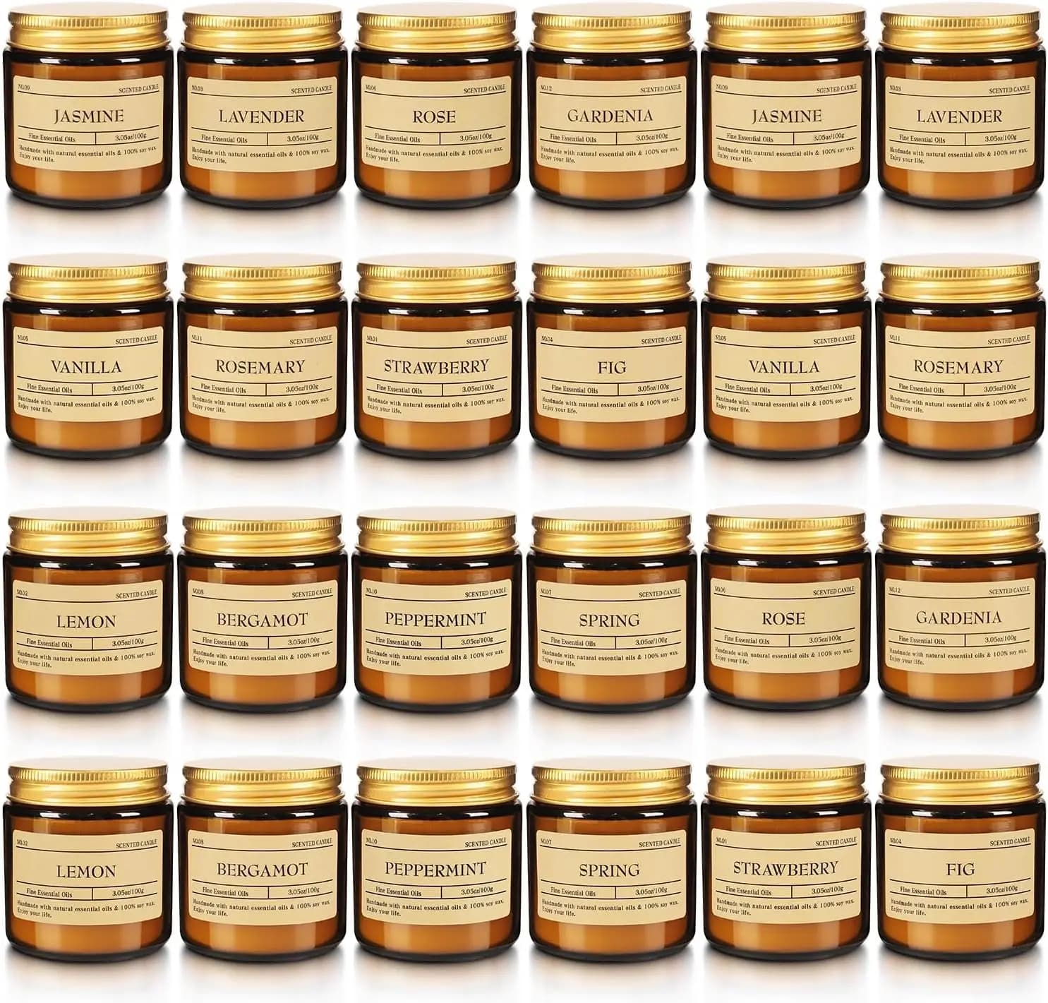 Set of 24 Candles Perfume for Aromatherapy, 12 Fragranze, Cera di Soia, Senza Fumo, Gift for Women