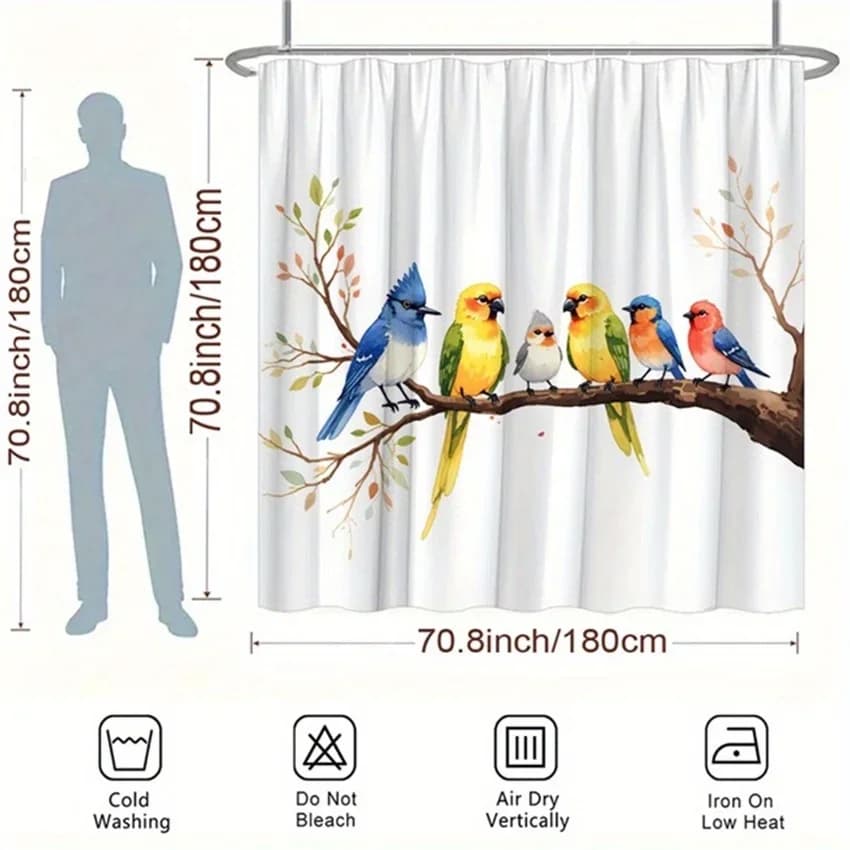 ~O~1pc Tenda da doccia con uccelli colorati - Blue Jay, pappagallo, pinna, disegno ad acquerello, poliestere, 70,8x70,8 pollici, 12 ganci, Nat giocoso