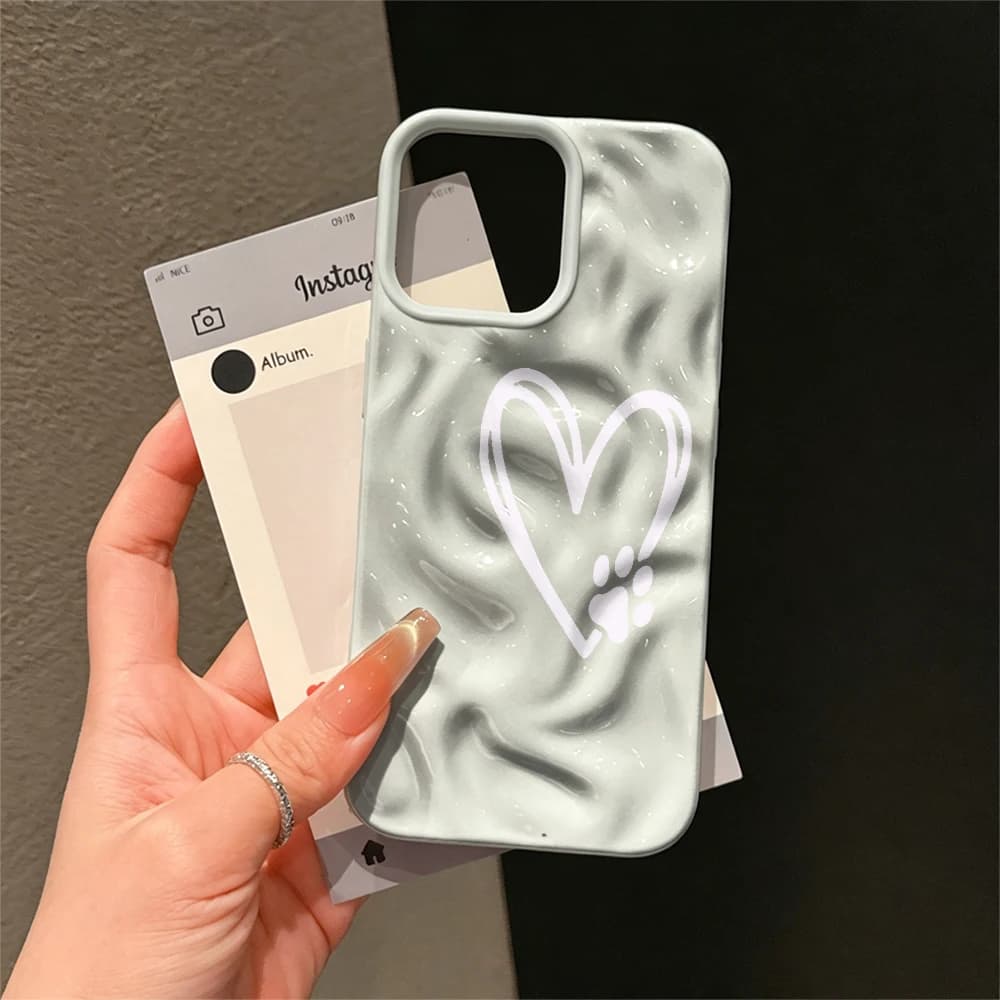 Paw Print Pale Heart Wave TPU Case For iPhone 17 16 15 14 13 12 11 Pro Max Shockproof Anti Scratch Cover
