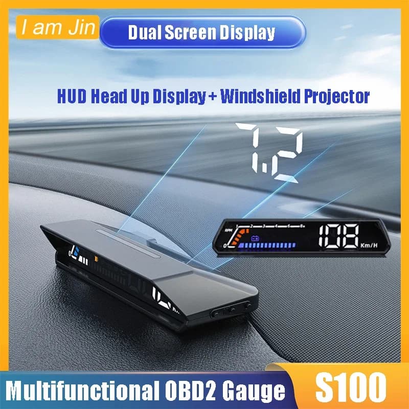 Display HUD OBD per Auto, Proiettore su Parabrezza con Doppio Schermo, Tachimetro Digitale, Misuratore RPM OBD2