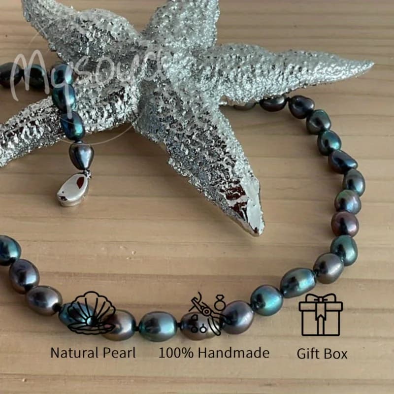 Collana di perle d'acqua dolce MYSOYA Black Rice, perle d'acqua dolce da 7-8 mm, con confezione regalo, regalo di compleanno, gioielli da matrimonio, per lui/lei