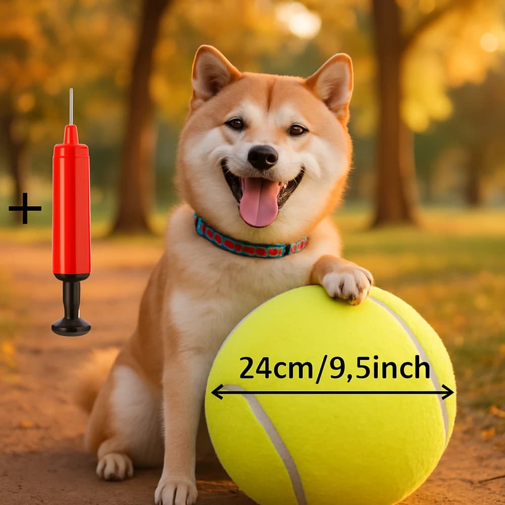 Palla da tennis gigante da 7/9,5 pollici Giocattolo gonfiabile per animali domestici per palla da addestramento per cani Palla da tennis grande da 24 cm con pompa d'aria Giocattoli interattivi per cani