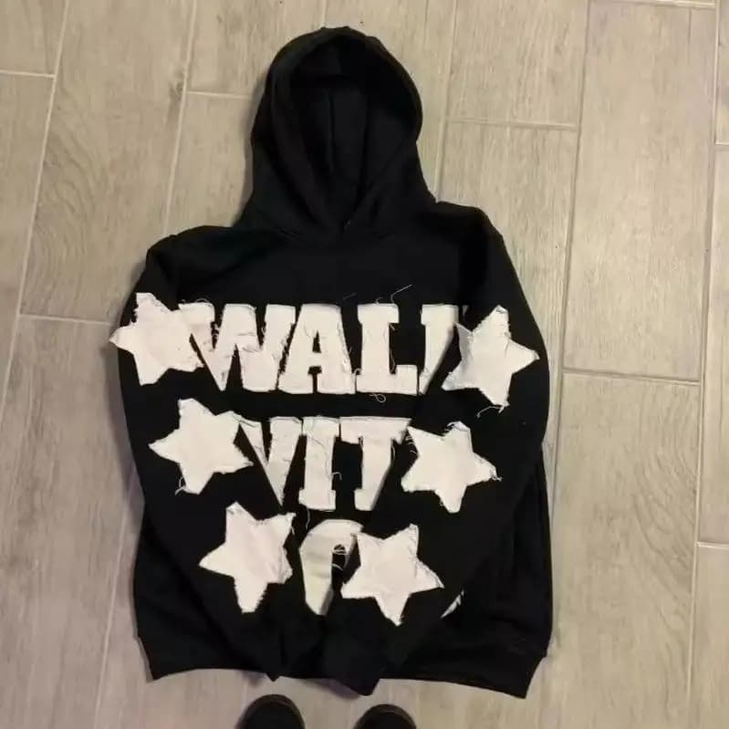 Hiphop Stars Large Letter Patchwork Hoodie Women's Style Individuality Y2K Sweatshirt Unisex Long Sleeve Polyester Fiber