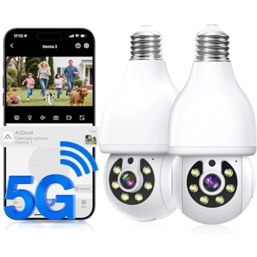 Telecamera di Sicurezza a Lampadina WiFi 5G e 2.4GHz, Telecamera Esterna 2-in-1 a LED per Sicurezza Domestica con Comunicazione Bidirezionale