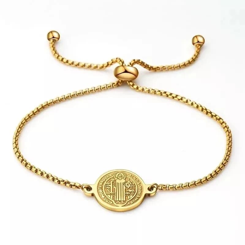 Stainless Steel Christian Saint Benedict Medal Bracelet San Benito Cross Bracelet Men Women Lucky Amulet Jewelry