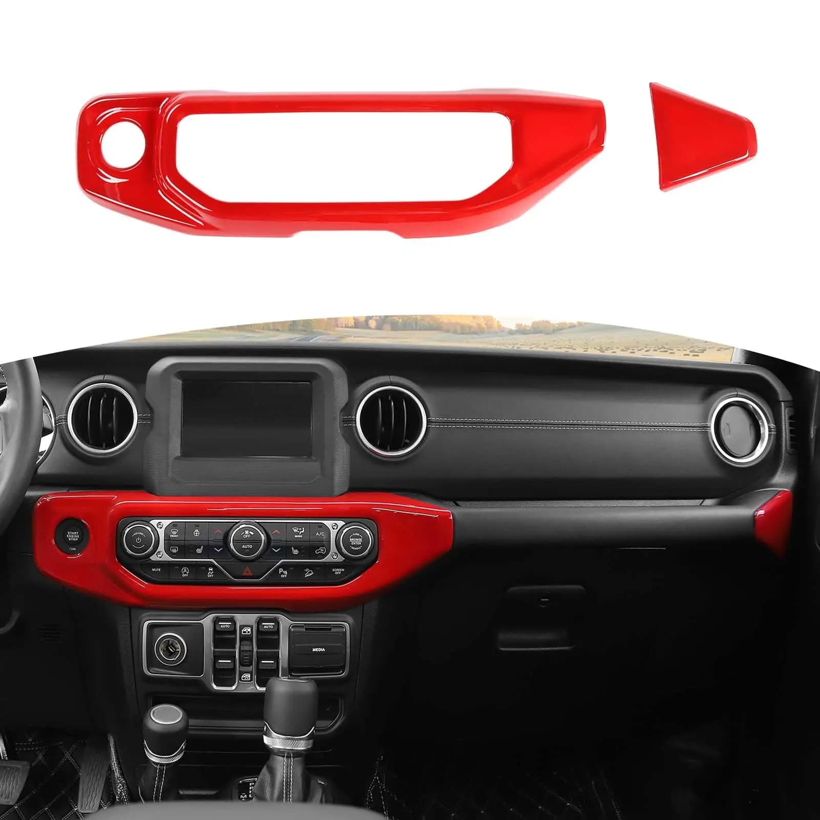 Copertura del pannello di controllo dell'aria condizionata in ABS rosso per Jeep JL Gladiator JT 2018-2023