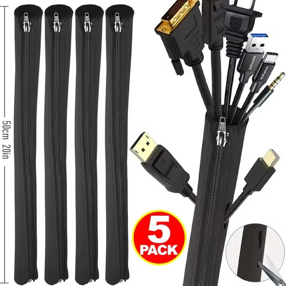 Universal Cable Management Sleeve Cord Organizer with Zipper Flexible Cable Sleeve Wrap Cover Wire Winder for Home Office