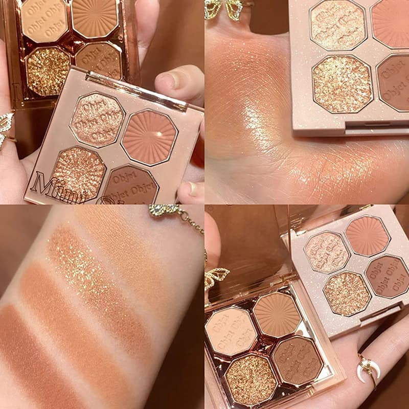 DIKALU Palette di ombretti glitterati perlati in 4 colori, ombretti brillanti opachi e luccicanti, pigmenti impermeabili, cosmetici per il trucco, uso quotidiano