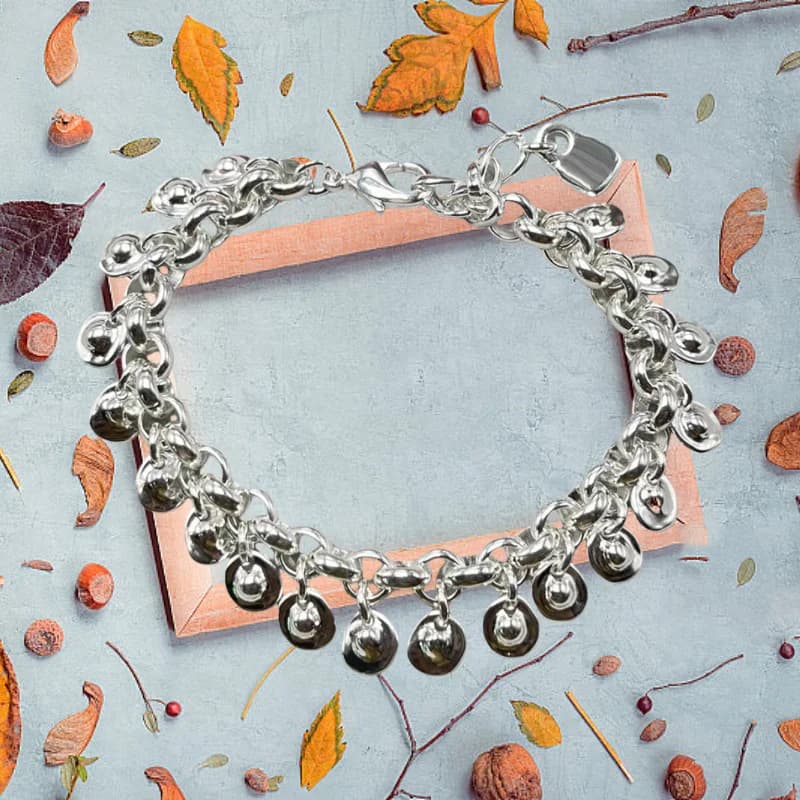 Jewelry Handmade Se Silver-Tone Layered Chain Bracelet with Dangle Disc Details & Heart Lock Charm