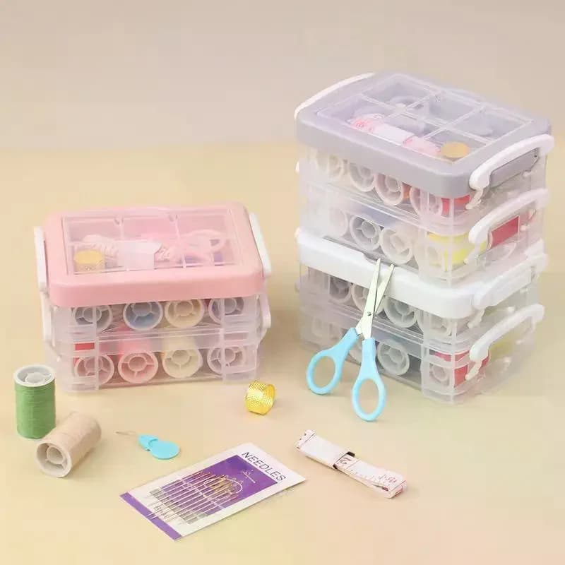 [MA]30pcs Craft Spools DIY Sewing Tool Kit Portable Three Layer Large Capacity Home Needlework Sewing Box[MA]