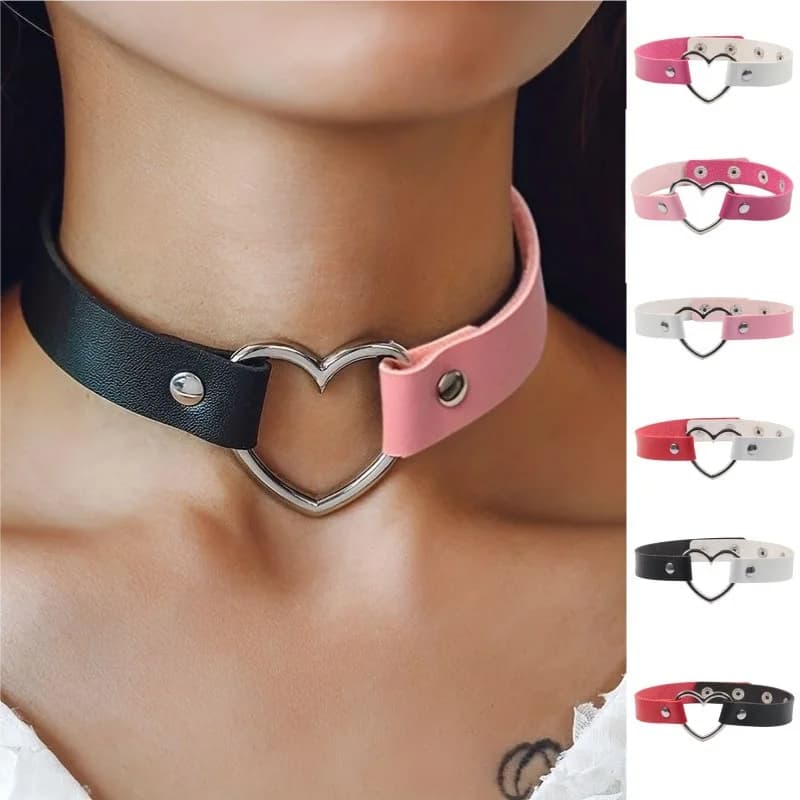 Collana Girocollo a Cuore in Pelle PU Color Block Stile Harajuku Punk Soft Girl, Gioielli di Tendenza per Donna, Accessorio per Feste Cosplay