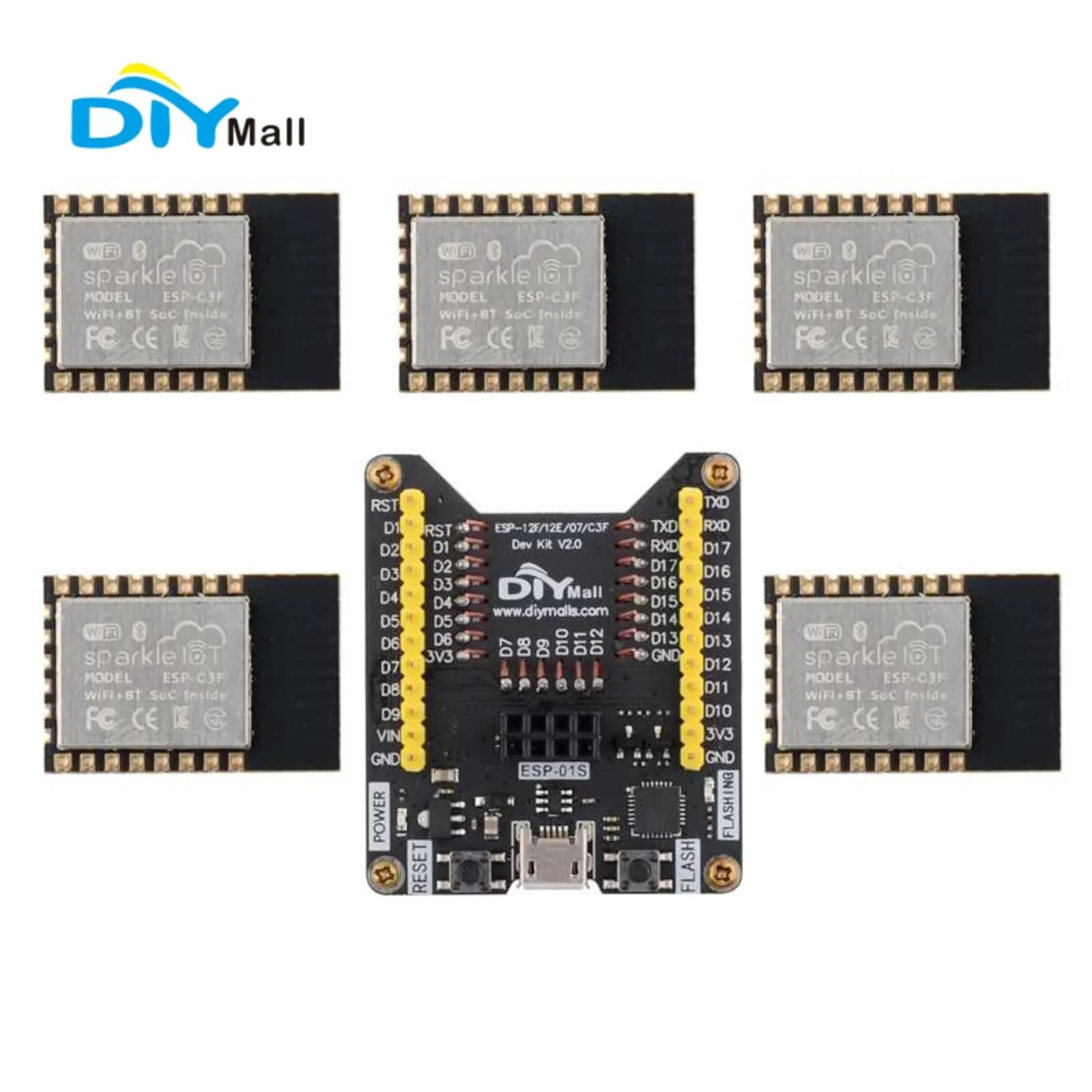 Modulo WiFi+BT ESP32-C3F Processore single-core RISC-V a 32 bit Modulo flash da 4 MB, modulo da 5 pezzi + 1 dispositivo di masterizzazione ESP8266