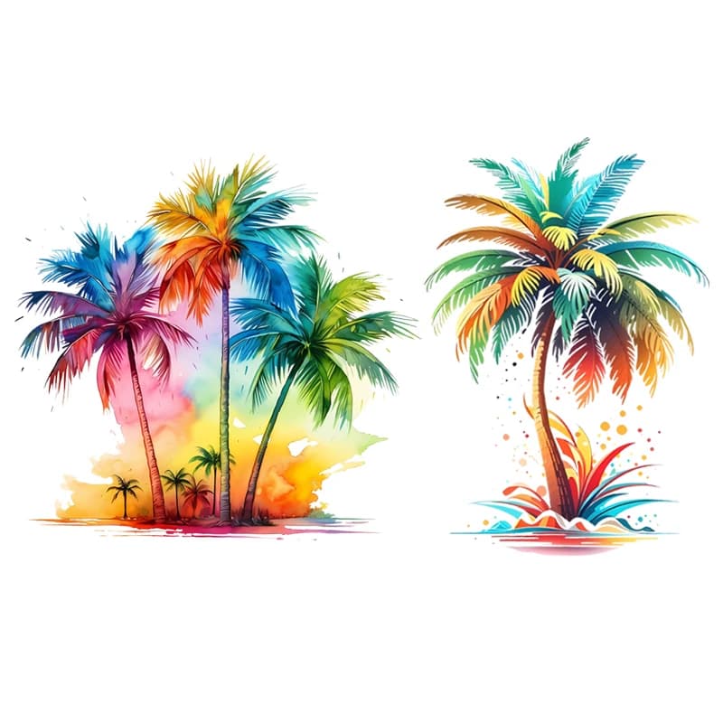 Moda alberi di cocco colorati DTF adesivo in vinile a trasferimento termico per applicazione di vestiti felpe con cappuccio in ferro lavabile fai da te Hot Press Patch