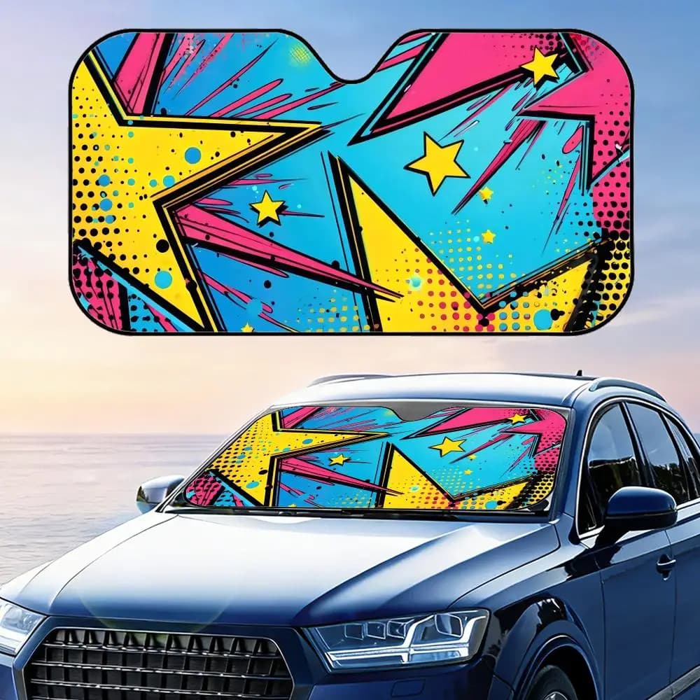 Parasole per Auto Stile Fumetti Americani, Copertura Parabrezza con Protezione UV, Isolamento Termico Riflettente in Foglio di Alluminio