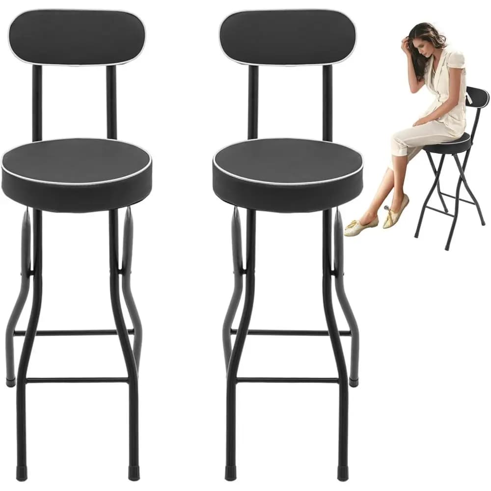 Sgabello da Bar Pieghevole con Cuscino, Altezza 65 cm, Sedia Portatile per Bancone da Cucina e Sala da Pranzo