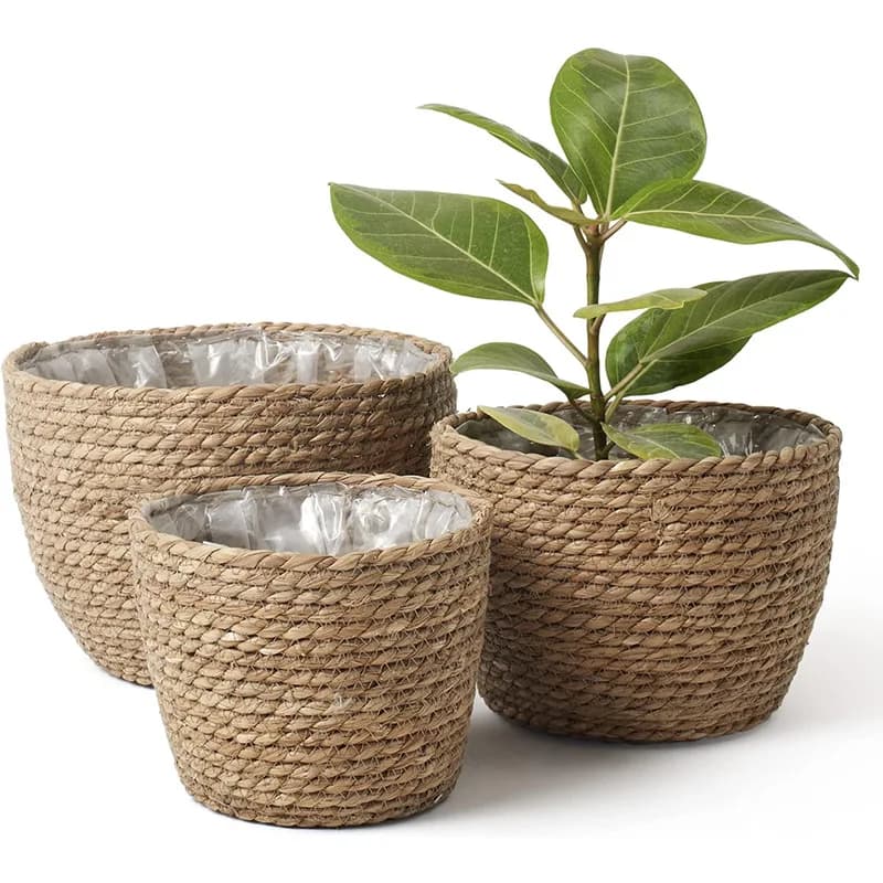 Natural Woven Flower Basket Straw Wicker Planter Storage Baskets Grass Woven Flowerpot Furniture Decoration Planter Basket