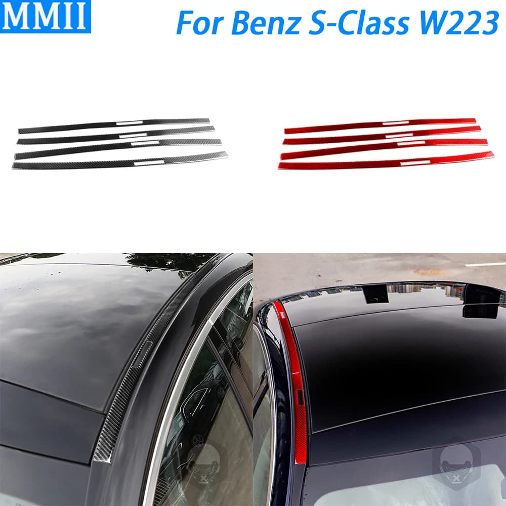 Per Benz classe S W223 2021 2022 2023 2024 tetto in vera fibra di carbonio strisce Decorative su entrambi i lati accessori per la decorazione dell'auto adesivo