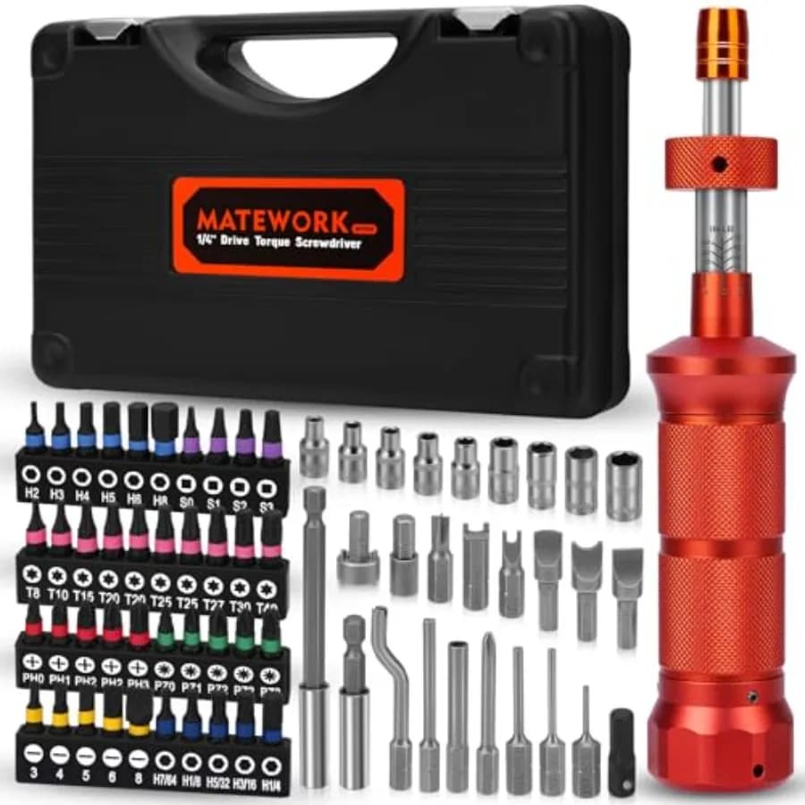 Set di Cacciaviti Dinamometrici da 68 Pezzi, 10-70 IN.LB, con Punte in Acciaio S2, Attacco da 1/4", Magnetico a Sgancio Rapido A
