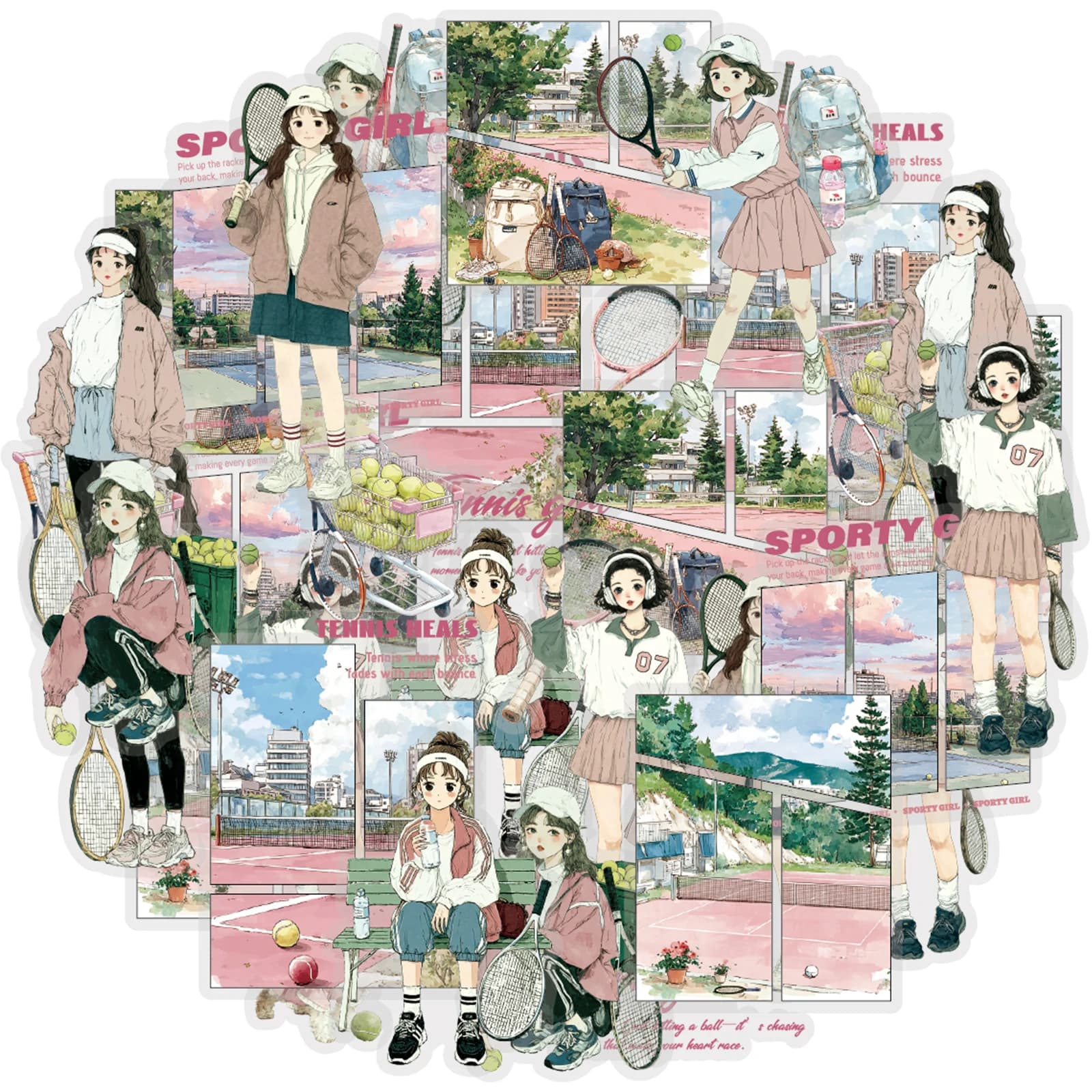 Etori Life Adesivi per diario con tema tennis, 30 pezzi di materiali per ragazze sportive per laptop, adesivi per telefoni, bagagli, decorazioni per stanze, materiale per scrapbooking, classe di educazione fisica, materiale scolastico, adesivi per giocattoli, artigianato fai da te, regali per amici